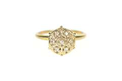 10K Yellow Gold Round Cluster Retro Raised Statement Ring