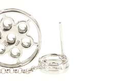 14K White Gold Round Floral Cluster Dangle Chain CZ Earrings