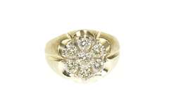 14K Yellow Gold 1.81 Ctw 1960's Round Diamond Cluster Men's Ring