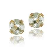 14K Yellow Gold 1/2ct Green Amethyst Stud Earrings, 4mm