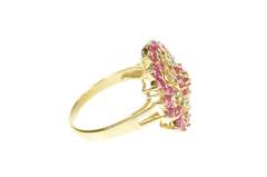 9K Yellow Gold Ruby Diamond Ornate Halo Filigree Cocktail Ring