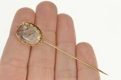 14K Yellow Gold Retro Oval Rutilated Quartz Cabochon Stick Pin