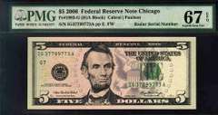 Gem Crisp 2006 Chicago $5  Federal Reserve Note Trinary-Palindrome-PMG Superb Gem New 67 EPQ!
