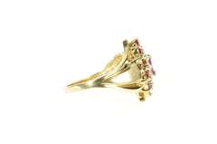 10K Yellow Gold Marquise Ruby Diamond Halo Cluster Cocktail Ring