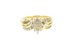 10K Yellow Gold Diamond Marquise Cluster Bypass Statement Ring