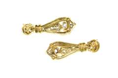 14K Yellow Gold Ornate Oval Kunzite Diamond Drop Dangle Earrings