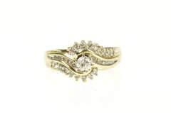 14K Yellow Gold 0.50 Ctw Round Diamond Wavy Engagement Ring