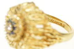14K Yellow Gold Diamond Sapphire Abstract Floral Cocktail Ring