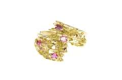 14K Yellow Gold Emerald Cut Ruby Tree Branch Motif Statement Ring