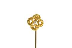 14K Yellow Gold Victorian Ornate Scrollwork Knot Diamond Stick Pin