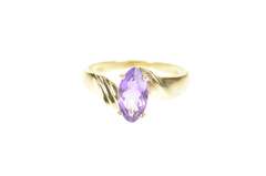 10K Yellow Gold Marquise Amethyst Solitaire Wavy Bypass Ring