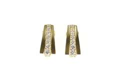 14K Yellow Gold Graduated Cubic Zirconia Squared French Clip Earrings