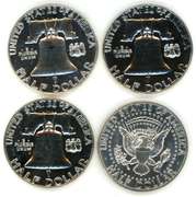 4 Diff. Gem Proof Franklin & Kennedy Half Dollars
