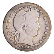 1914-S Barber Head Silver Quarter - Circulated
