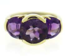 Gorgeous 3 Stone Amethyst Yellow Gold Ring