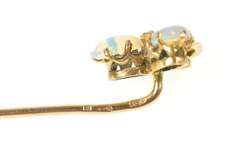 14K Yellow Gold Victorian Opal Seed Pearl Cluster Clover Stick Pin