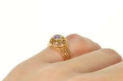 18K Yellow Gold Round Amethyst Greek Key Wave Filigree Ring