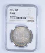 MS64 1887 Morgan Silver Dollar - Rainbow Toned - Graded by NGC