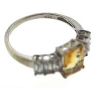 Sterling Silver Baguette Cut Citrine And crystals Ring
