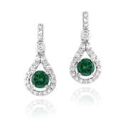 Sterling Silver Round 1ct Created Emerald & CZ Teardrop Dangle Earrings
