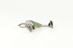 14K White Gold Pave Peridot Ruby Ornate Martini Glass Drink Pendant