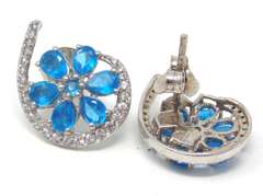 Blue Topaz Flower Style Stud Earrings