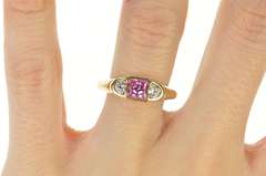 14K Yellow Gold Princess Syn. Pink Sapphire CZ Statement Ring