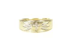 10K Yellow Gold Men's Diamond Cross Christian Faith Grooved Ring