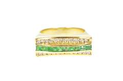 18K Yellow Gold 0.81 Ctw Emerald Diamond Squared Statement Ring
