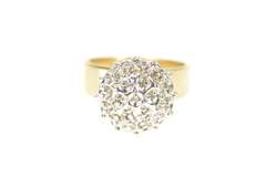 10K Yellow Gold Retro Round Diamond Cluster Raised Statement Ring