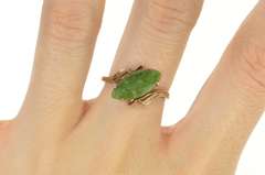 10K Yellow Gold 1960's Marquise Nephrite Jade Bypass Ring