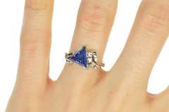 10K White Gold Trillion Syn. Sapphire CZ Retro Statement Ring