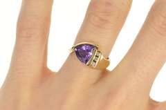 14K Yellow Gold Trillion Amethyst Diamond Accent Statement Ring