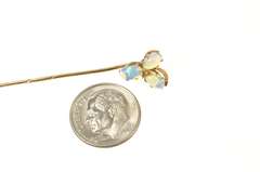 14K Yellow Gold Victorian Opal Seed Pearl Cluster Clover Stick Pin