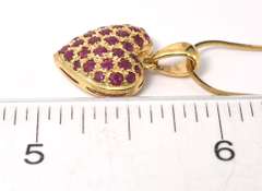 Sweet Ruby-Studded Heart Necklace in 14KT Yellow Gold