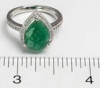 Beautiful Pear-Cut Emerald & Sapphire Ring, Sterling