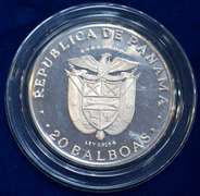 1972 Republic Of Panama 20 Balboas Proof Coin . With Box and COA 4.166 Troy  OZ  of Sterling Silver