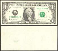 $1 1995 FRN Blank Back Error with Fancy Serial Number Choice Crisp Uncirculated