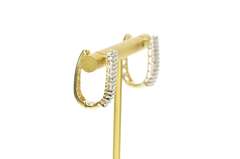 10K Yellow Gold 0.81 Ctw Squared Diamond Encrusted Oval Hoop Earrings