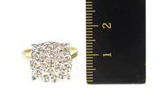 10K Yellow Gold Diamond Encrusted Retro Squared Statement Ring