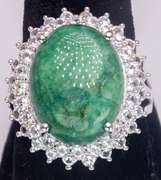 Lavish Natural Emerald & White Sapphire Ring in Sterling Silver