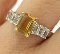 Sterling Silver Baguette Cut Citrine And crystals Ring