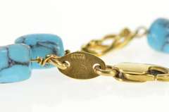 18K Yellow Gold Round Carved Turquoise Bead Twist Chain Bracelet