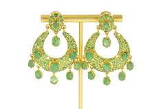 18K Yellow Gold 14.60 Ctw Emerald Encrusted Statement Dangle Earrings