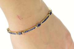 14K Yellow Gold Oval Princess Sapphire Diamond Accent Bracelet