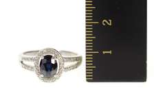 10K White Gold Oval Sapphire Diamond Halo Engagement Ring