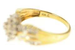 10K Yellow Gold Diamond Marquise Cluster Bypass Statement Ring