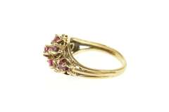 14K Yellow Gold Victorian Ruby Inset Floral Ornate Statement Ring