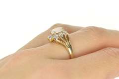 10K Yellow Gold Opal Ornate Diamond Halo Statement Cocktail Ring