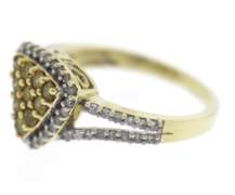 Wonderful Triangle Yellow Diamond Cluster w White Diamond Halo Ring